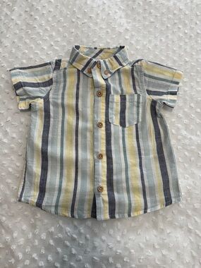 Tommy Bahama Coastal Nautical Preppy Boys Striped Button Down Shirt Sz18-24m